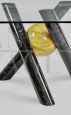 70's design table in black and yellow marble and glass top