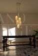Vintage chandelier in white opaline glass, Italy 1980s