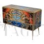 Dresser with six drawers in multicolored glass with abstract pattern
