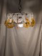 Chandelier with stems in transparent and amber Murano glass, 1970s