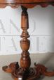 Antique round side table from the Charles X era in inlaid walnut, Italy 1840