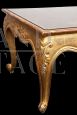 Napoleon III low table in gilded and carved wood with silk-screened top