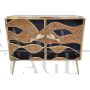 Black glass and bamboo two-door sideboard with fish handles