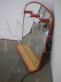 Vintage illuminated mirror in red metal with shelf, 1970s