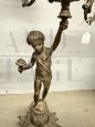 Pair of 20th century five-light bronze candelabra with cherubs