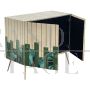 Small sideboard in malachite green glass and natural parchment