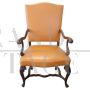 Antique armchair in walnut and yellow leather, late 19th century