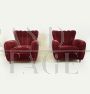 Pair of 1940s Art Deco armchairs in burgundy velvet