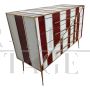 Dresser of 4 drawers in white and burgundy glass