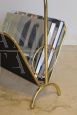 Magazine rack in brass and black lacquered metal, Italy 1970s