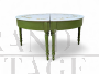 Pair of green half-moon console tables with painted tops, 1940s