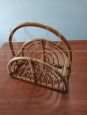 Mid-Century magazine rack in wicker and bamboo