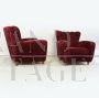 Pair of 1940s Art Deco armchairs in burgundy velvet