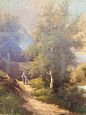 Antique Austrian painting with river landscape, oil on canvas, 19th century