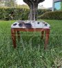 Vintage low stool in wood and animalier velvet                            