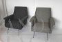 60s Italian mid-century armchair in dark gray fabric, restored