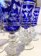 Set of 12 glasses and goblets in finely decorated blue Murano glass, Italy 1970s