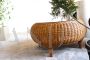 Round wicker coffee table with glass top, Italy 1970s
