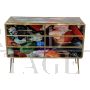 Dresser with six drawers in colored glass with abstract design