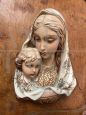 Headboard sculpture of Madonna with Child in majolica from the 1950s
