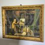 Antique painting depicting a painter's studio, France 1850s 