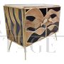 Black glass and bamboo two-door sideboard with fish handles