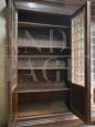 Large 1950s walnut bookcase with leaded glass doors