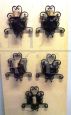 Set of five vintage wrought iron wall lights