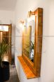 Vintage bamboo mirror with lights and shelf, Italy 1970s