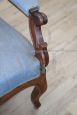 Antique armchair in walnut and light blue fabric, mid-19th century