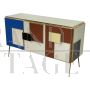 Three-door sideboard in vintage style multicolored glass