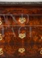 Antique French Empire chest of drawers in mahogany feather with marble top