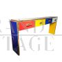 4 drawer colored glass console table with fish handles