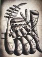 Nsingi - painting with ethnic musical instruments, Zaire