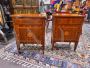 Pair of mid-18th century bedside tables with neoclassical inlays