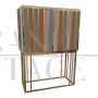 Design bar cabinet covered in colored mirrors with internal drawer