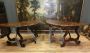 Pair of antique half-moon console tables in walnut from the 17th century