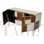 Three-door sideboard in vintage style multicolored glass