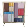 Small two-door bar cabinet sideboard covered in colored glass