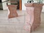 Vintage low coffee table with sculpted pink granite legs and glass top