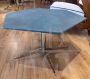 Vintage hexagonal coffee table with blue alcantara top