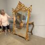 Monumental antique roman console with mirror in gold leaf