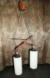 60s design suspension lamp in glass and teak wood
