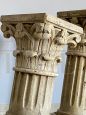 Pair of Travertine marble columns with Corinthian style capitals, Italy 1940s