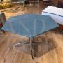 Vintage hexagonal coffee table with blue alcantara top