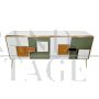 Illuminated sideboard with 4 colored glass doors with geometries
