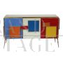 Three-door sideboard in colored glass with illuminated handles