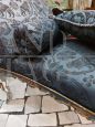 Antique Louis XIV settee daybed upholstered in blue San Leucio silk