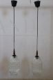 Pair of Murano glass pendant lamps with relief decorations, 1960s