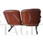 Vintage waiting room chairs in steel and brown skai leather, 1970s